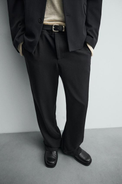 ZARA КОСТЮМНЫЕ БРЮКИ ИЗ ШЕРСТИ, СИНИЙ