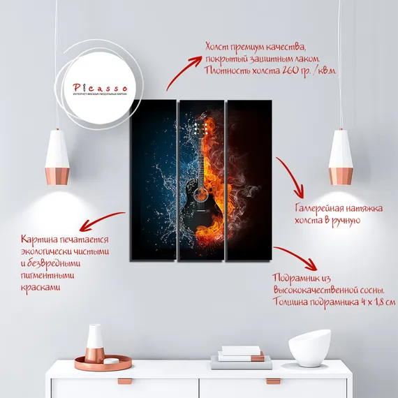 Модульная картина "Огненная гитара"