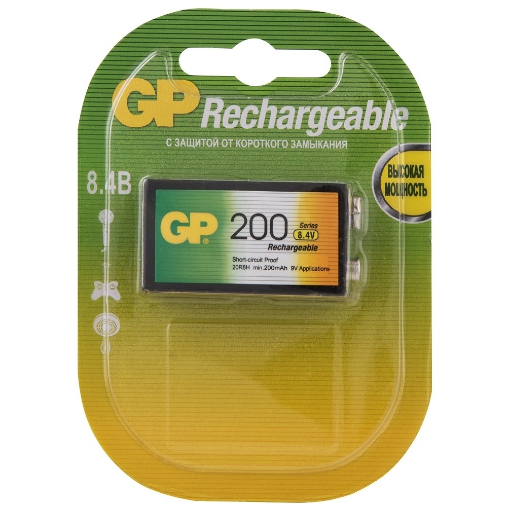 GP 20R8H-2CRU1 200mAh,  1 шт 9V,  200мАч (1 шт. в уп-ке) крона