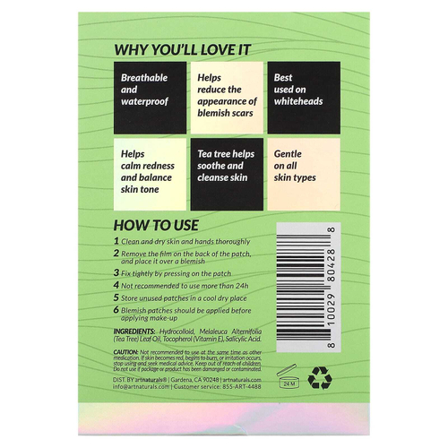 artnaturals, Luxe, Hydrocolloid Blemish Dots, чайное дерево, для чувствительной кожи, 144 патча