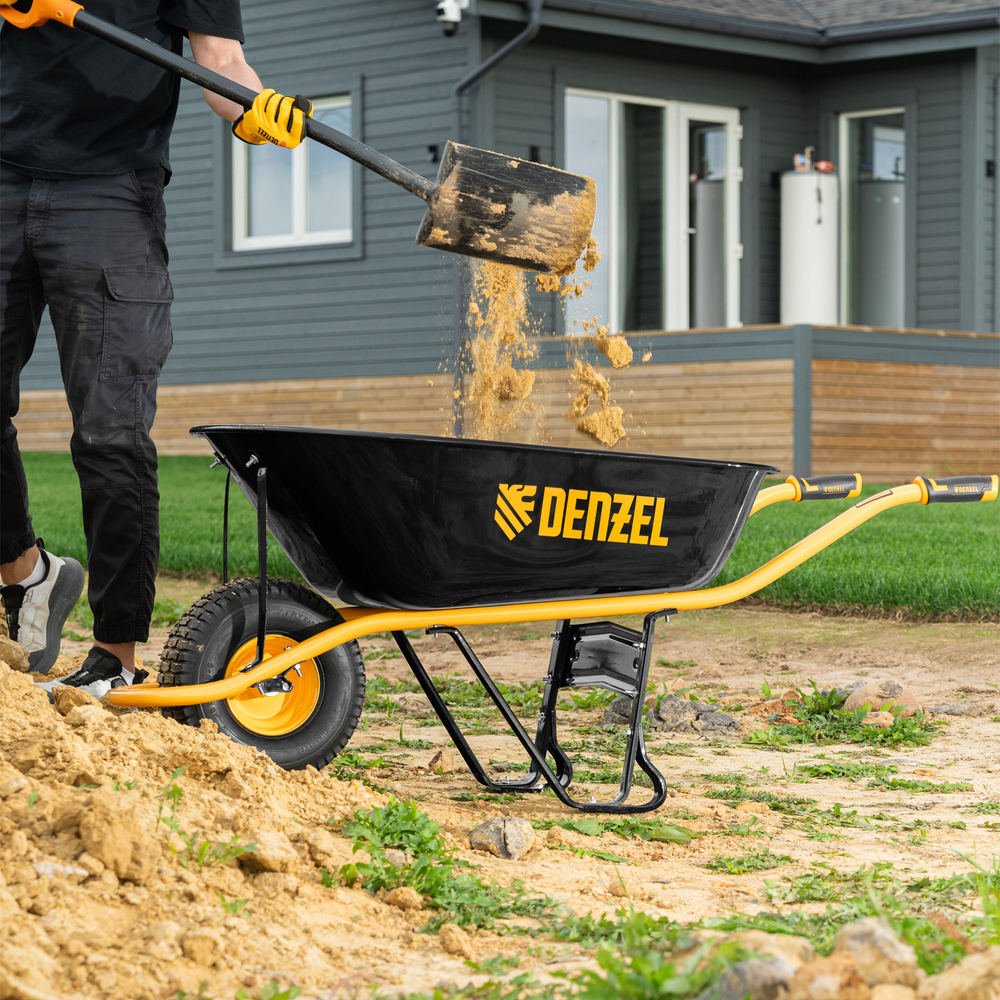 Тачка строительная, усиленная, объем 130 л, 230 кг, колесо 15х6.00-6 Denzel