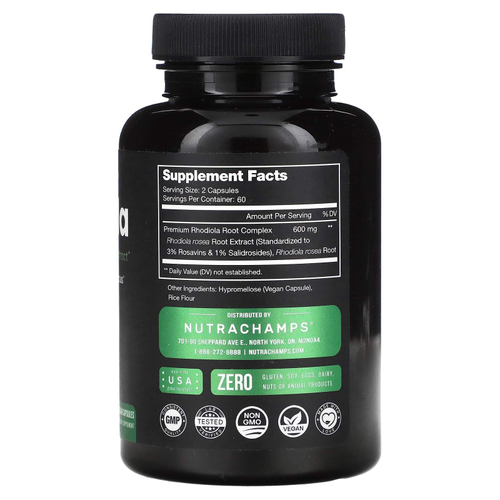 NutraChamps, Родиола, 120 веганских капсул (300 мг на капсулу)