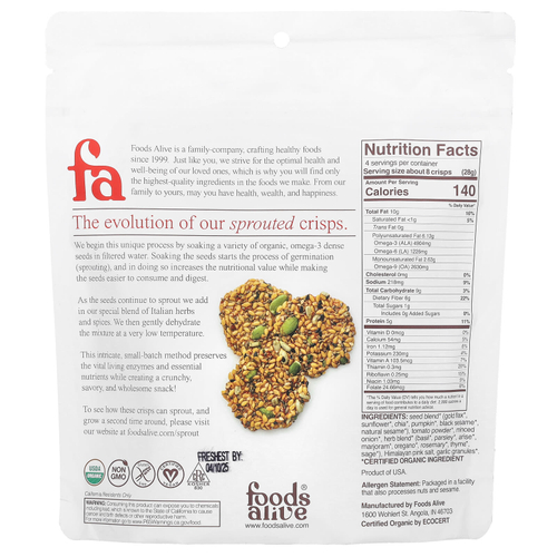 Foods Alive, Хрустящие чипсы, томаты и травы, 113 г (4 унции)