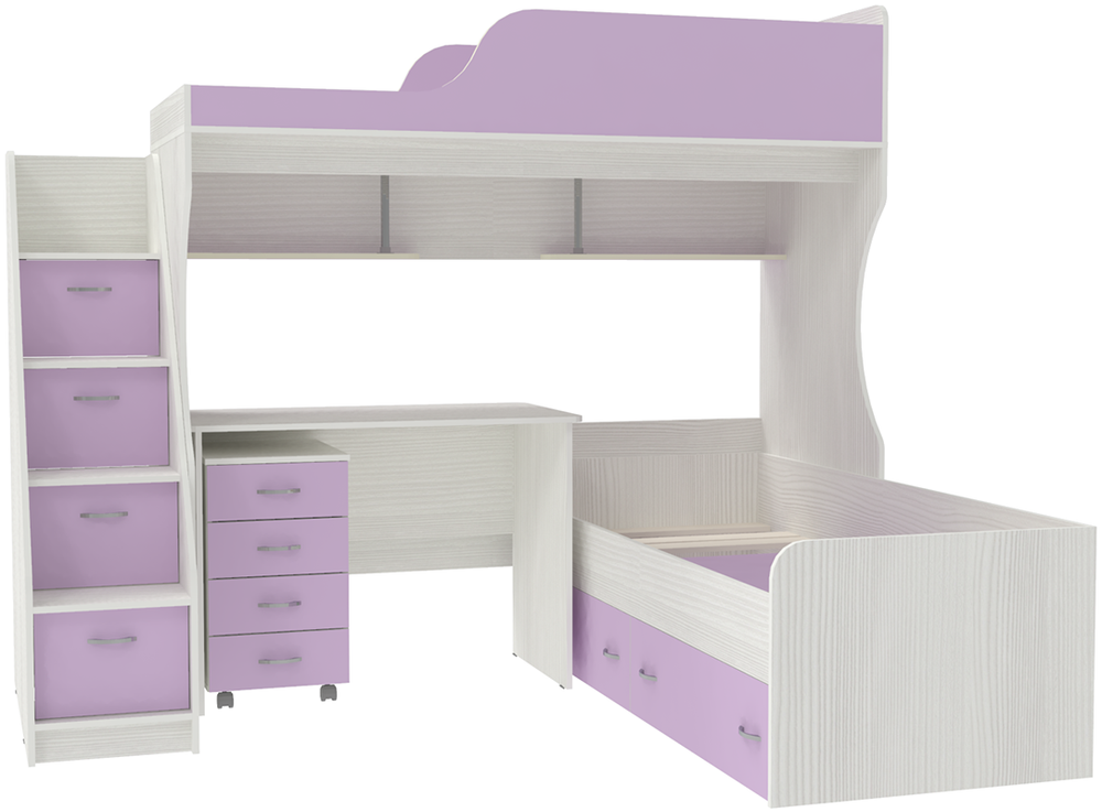 Двухъярусная кровать КарИВи Дуэт-5 с лестницей Комод КарИВиом Белое Дерево Ирис