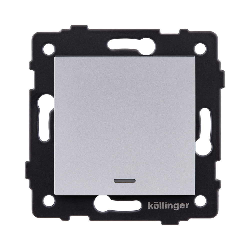 Выключатель 1-клавишный проходной 10А/250В с LED подсветкой, серый Kollinger REA-S-004GY для Aspekt, Eleganz, Reflex