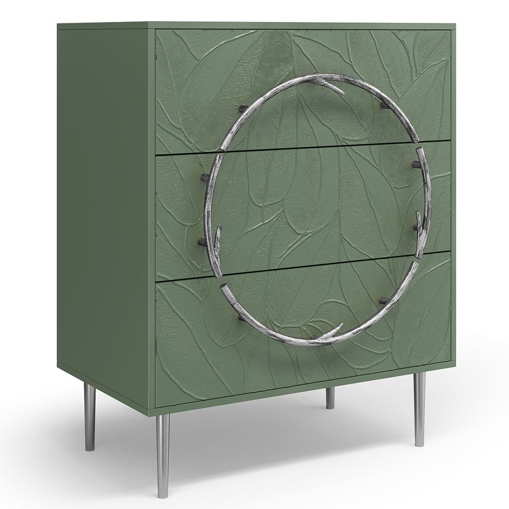 Комод Арт Колор leaves с 3-мя ящиками Стайл Сильвер Зеленый нефрит