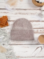 шапка вязаная бини ангора теплая демисезонная с отворотом