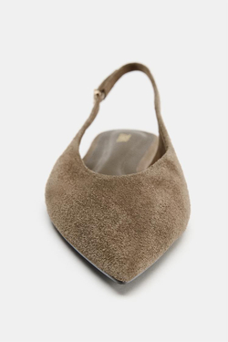 ZARA ЗАМШЕВЫЕ ТУФЛИ С ОСТРЫМ НОСОМ, ПЕСОЧНО-КОРИЧНЕВЫЙ