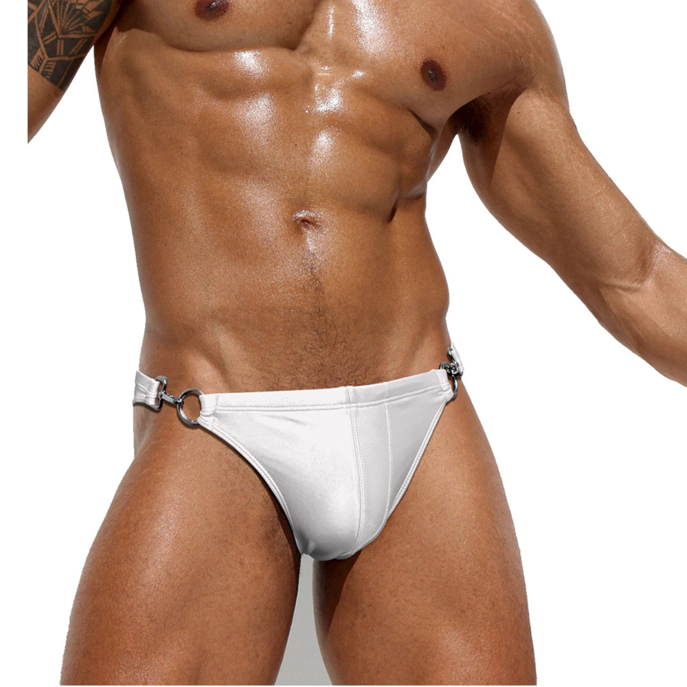 Мужские плавки белые с карабинами JESSBORN JB6504-1