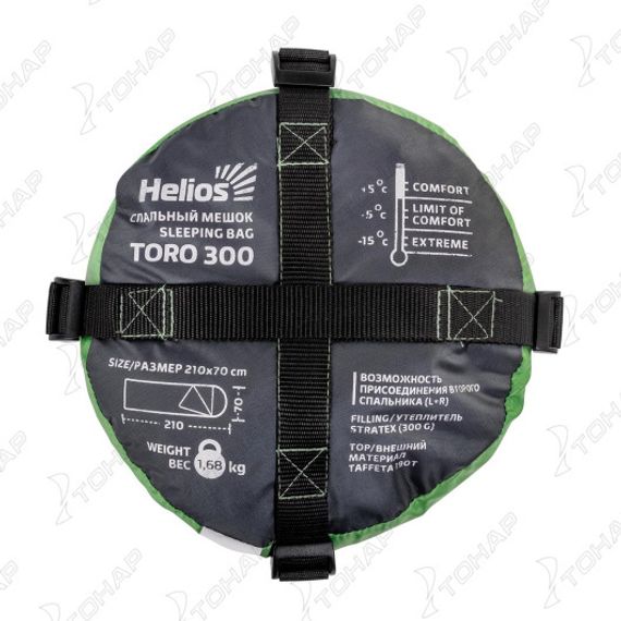 Спальный мешок TORO 300L (210х70, левый, стратекс, салатовый) (T-HS-SB-T-300L) Helios