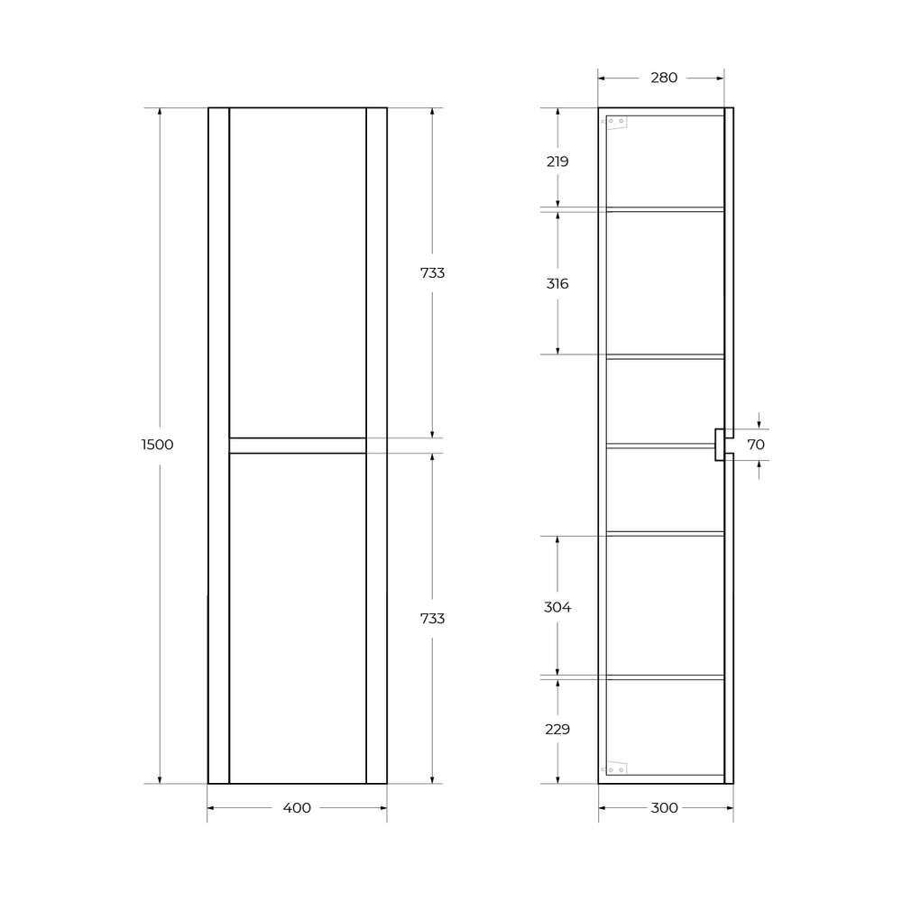 Пенал подвесной с двумя распашными дверцами Cezares RELAX-1500-2A-SO-BL