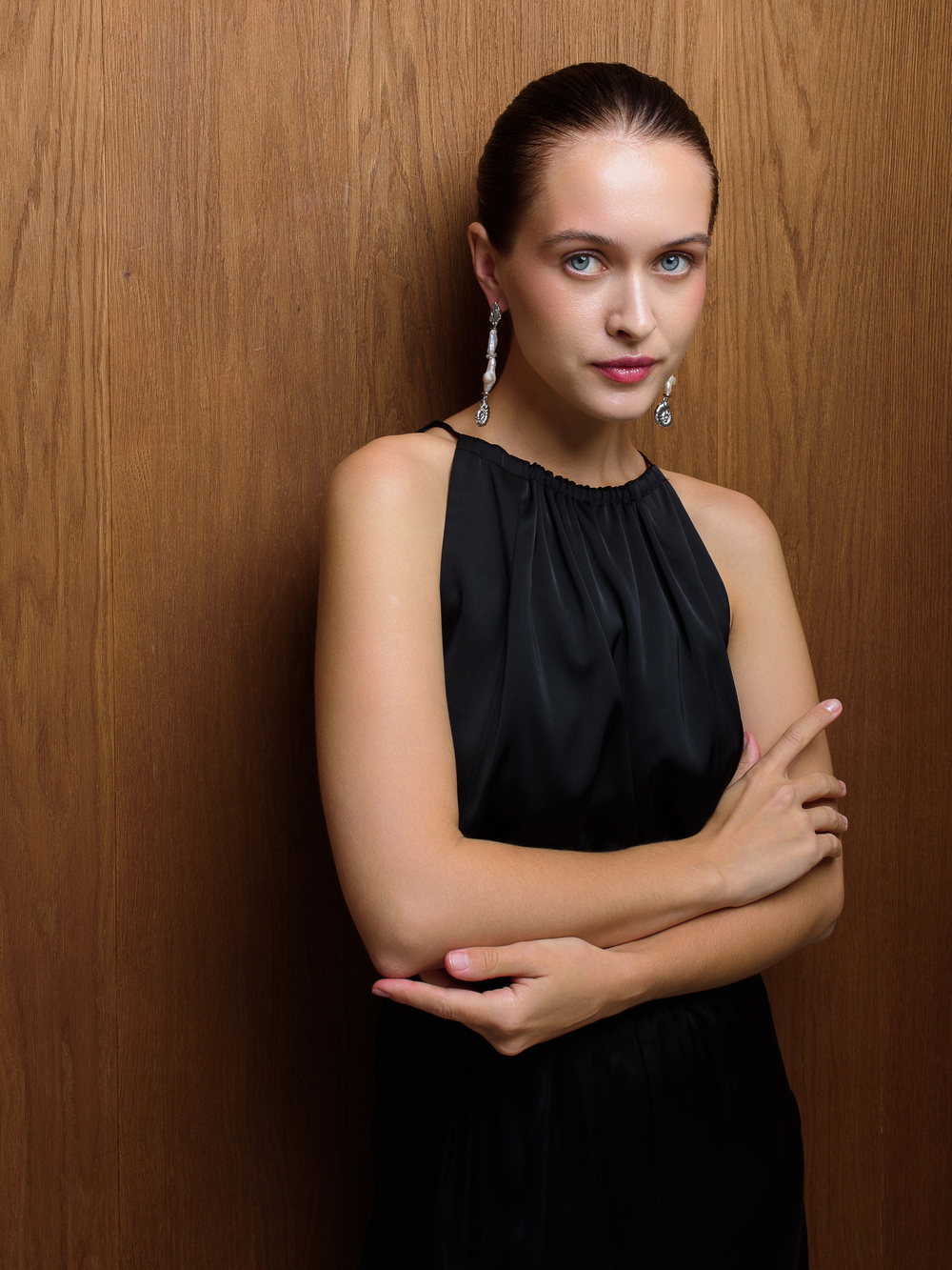 Серьги "Cross pearl shell" Silver