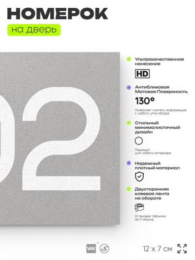 Номер на дверь 902, табличка на дверь для офиса, квартиры, кабинета, аудитории, склада, серая 120х70 мм, Айдентика Технолоджи
