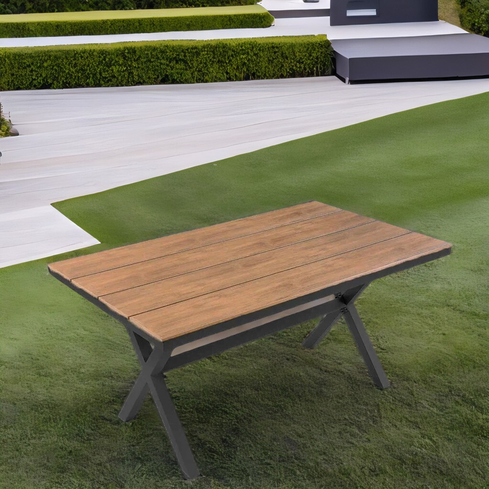 Алюминиевый обеденный стол 150*90 см ПОЛИВУД МЕРИДА «POLYWOOD MERIDA» цвет тик