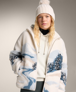 Oysho Куртка из искусственной овчины с горным принтом, экрю