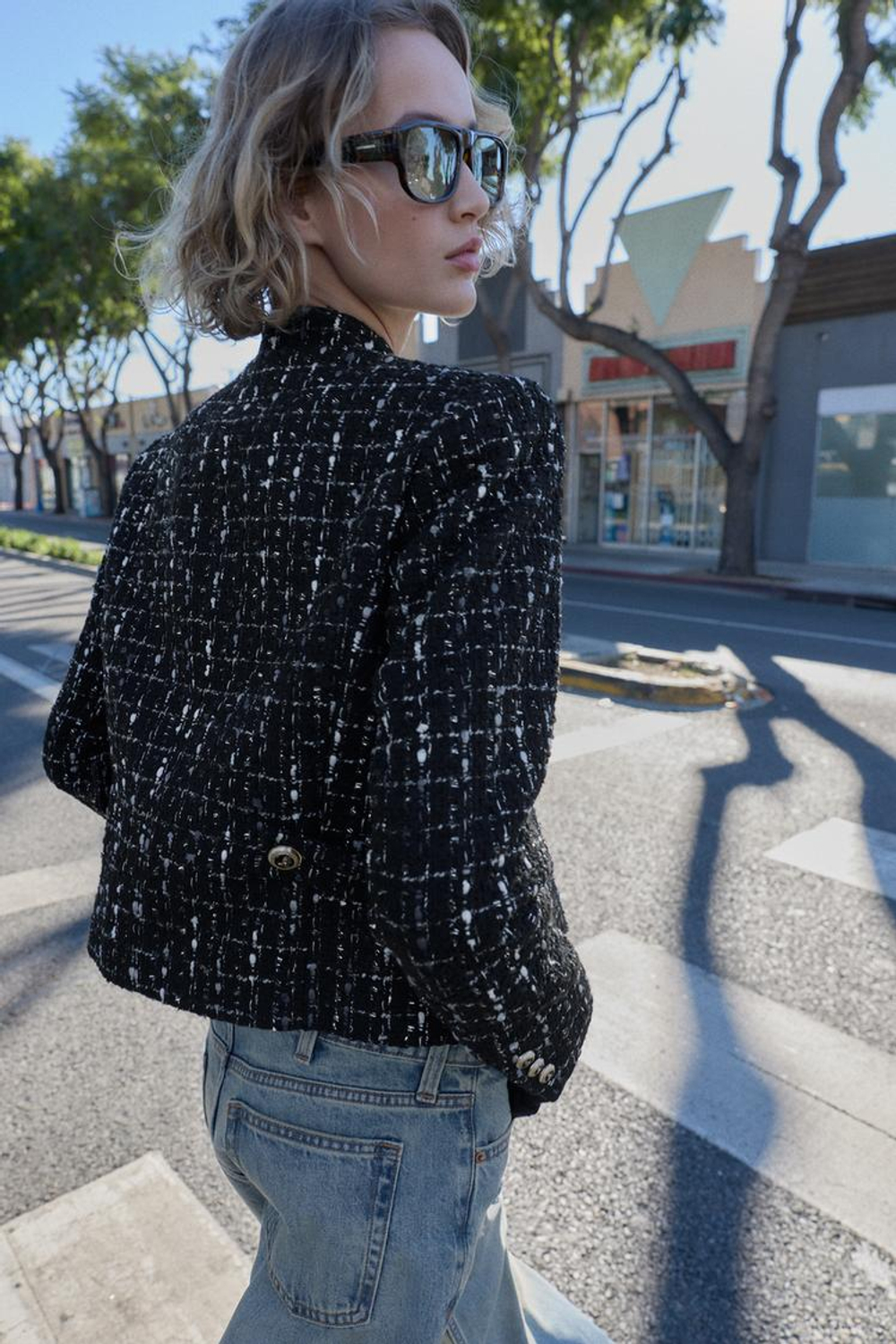 ZARA БЛЕЙЗЕР ИЗ РЕЛЬЕФНОЙ ТКАНИ С МЕТАЛЛИЗИРОВАННОЙ НИТЬЮ, ЧЕРНЫЙ/ЭКРЮ