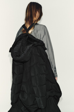 ZARA УДЛИНЕННЫЙ ПУХОВИК С КАПЮШОНОМ WATER REPELLENT WINDPROOF, ЧЕРНЫЙ