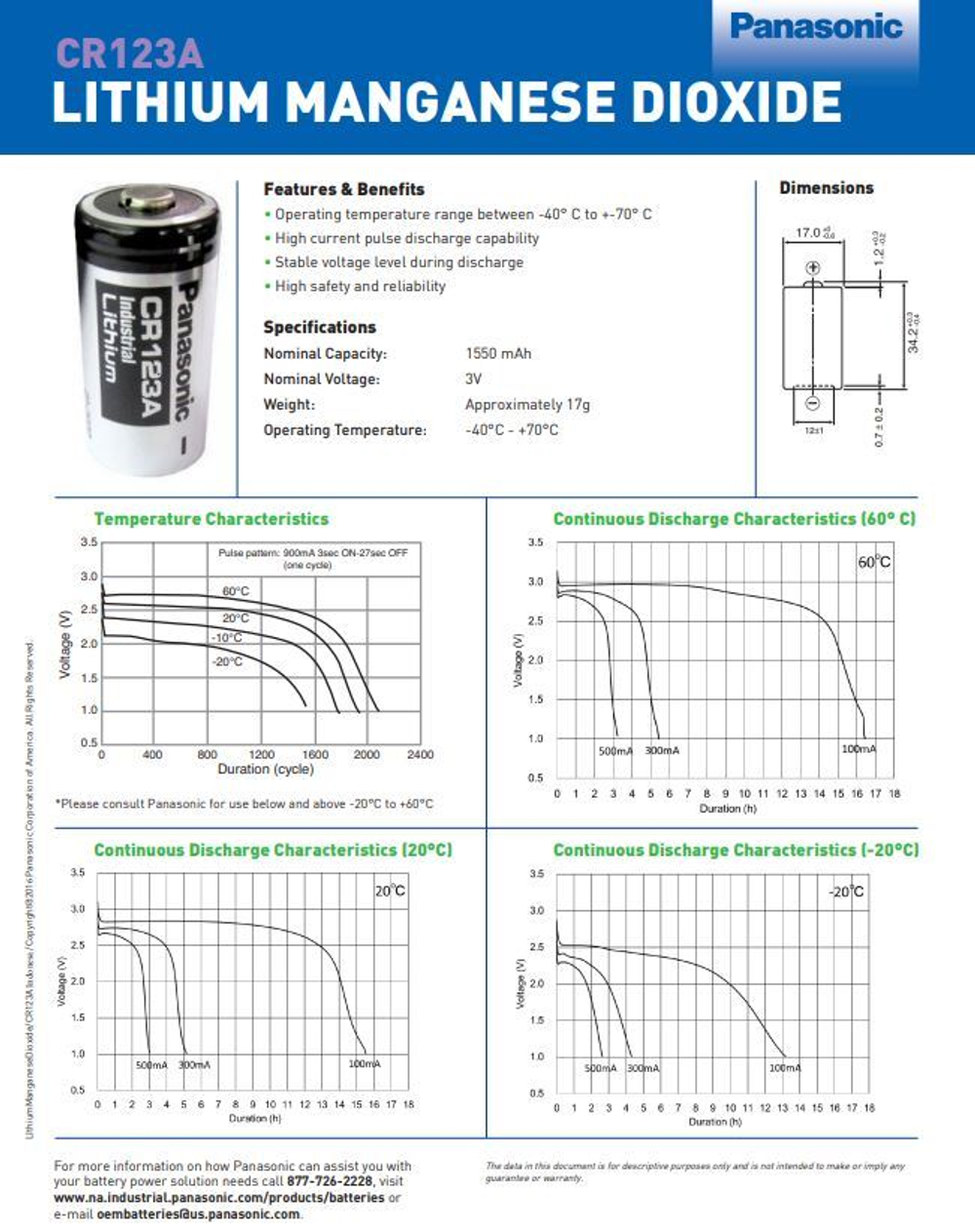 Элемент питания Panasonic CR123A Industrial