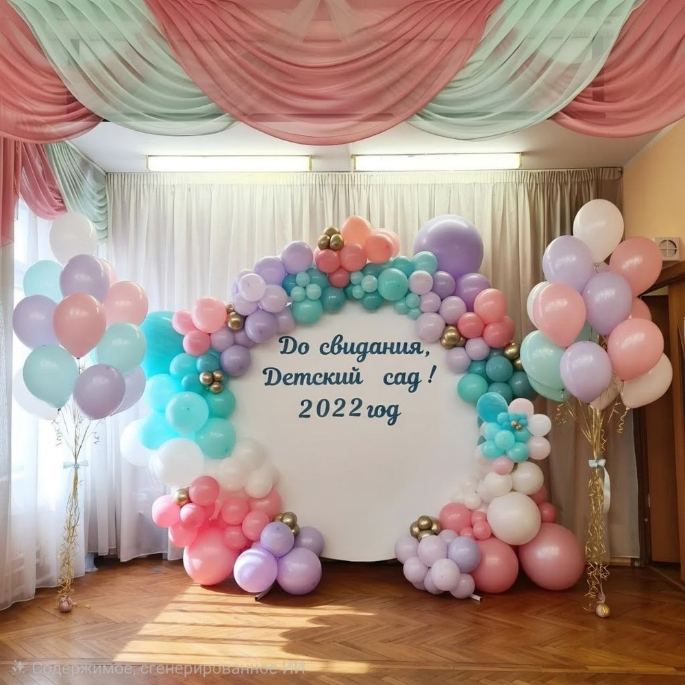 Оформление выпускного в нежных цветах «До свидания, Детский сад!»