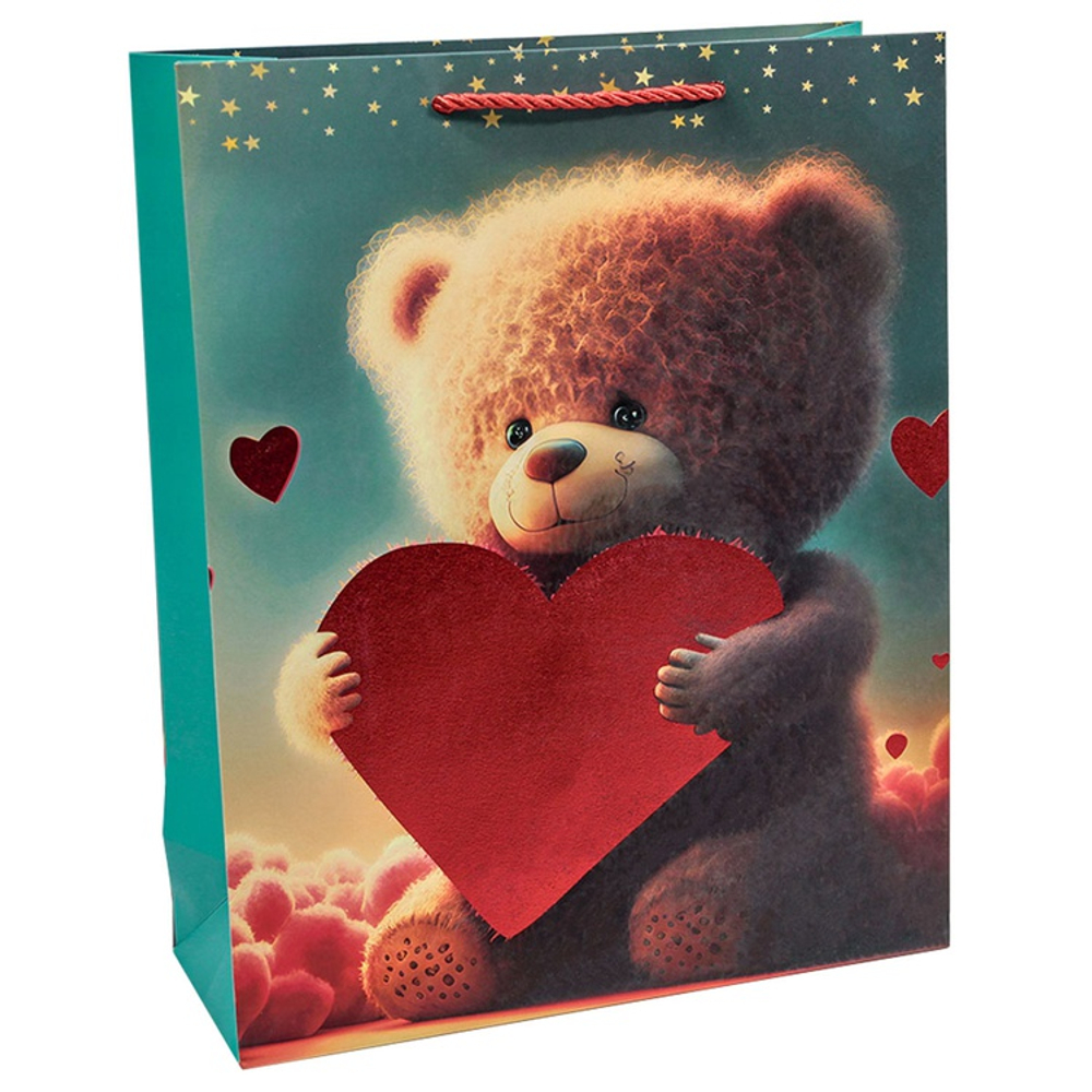 Подарочный пакет «Мишка и сердце» в четрых дизайнах, 26х32х10 см