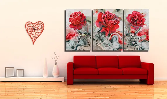 Модульная картина "Триптих из красных цветов"