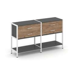 Shelf System Двухсекционный стеллаж двухярусный с ящиками SN.STM-222 Антрацит/Дуб Табак/Металл Белый