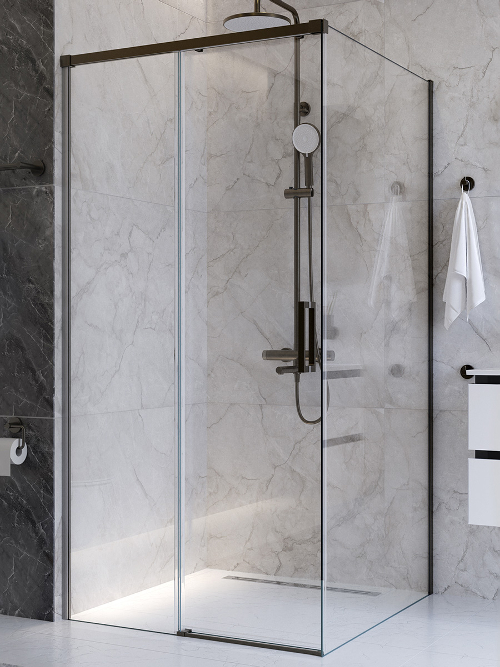 Душевой уголок Cezares PLANE-A-1-100-C-GM, 100х100х195, профиль оружейная сталь, стекло прозрачное