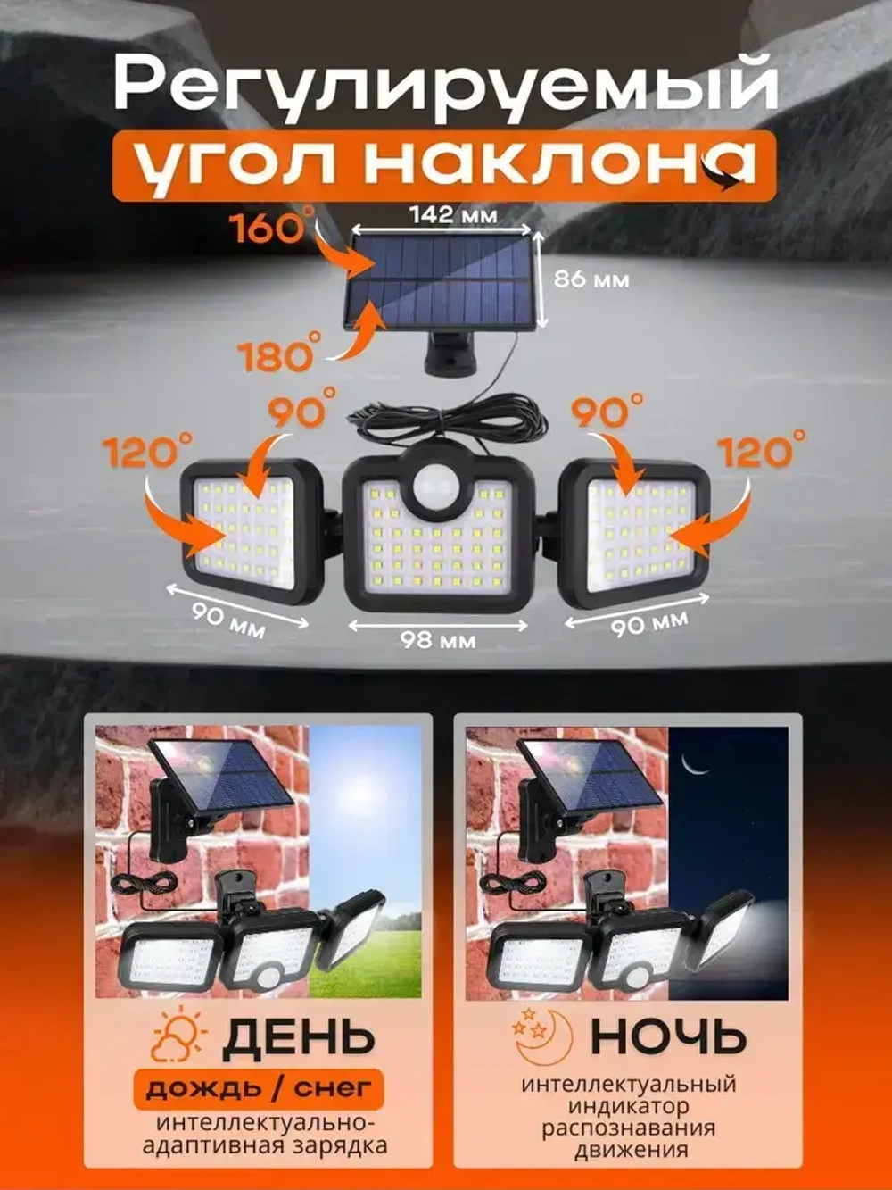 Светильник на солнечной батарее с датчиком движения