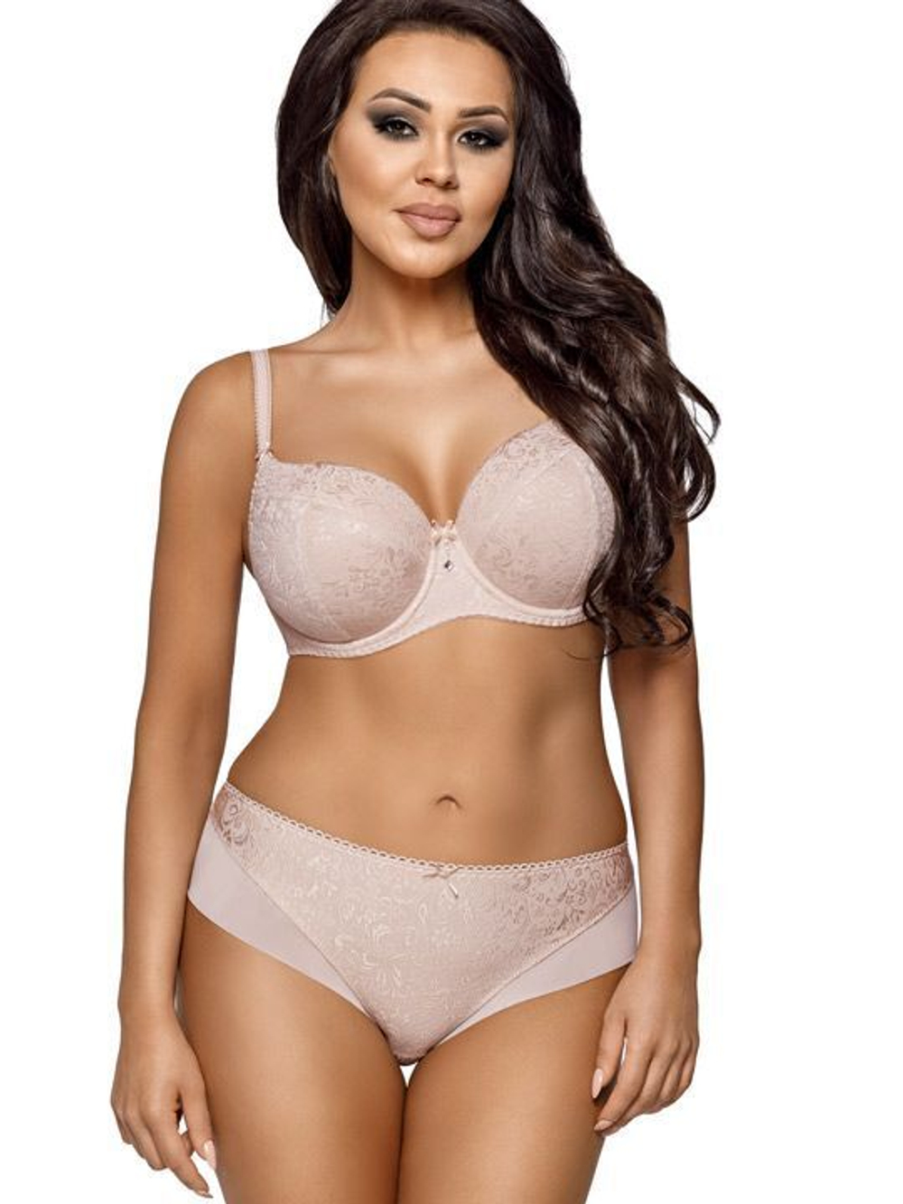 Бюстгальтер с формованными чашками и мелким растительным рисунком (Размер: 100D) (Цвет: бежевый)