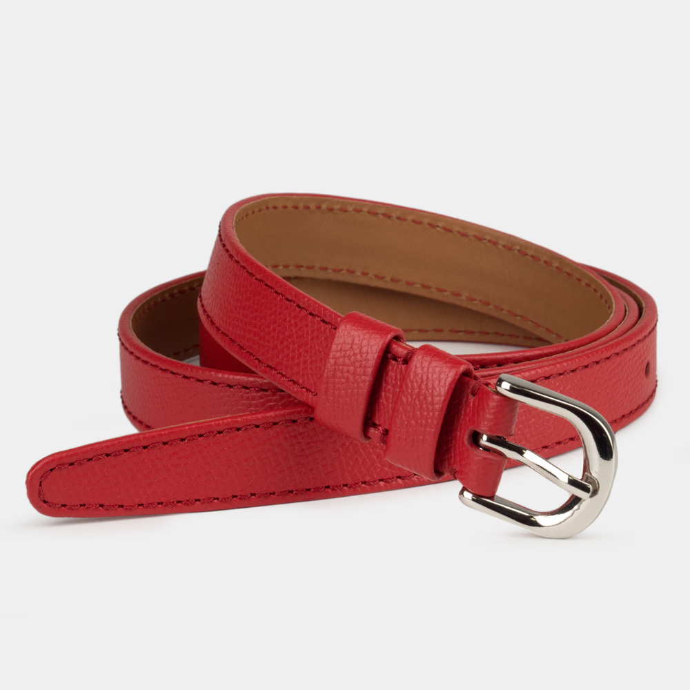 Ремень женский 20 мм из кожи сафьяно, красного цвета