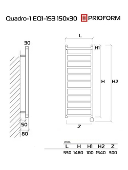 Quadro-1 EQ1 150x30 см Полотенцесушитель электрический