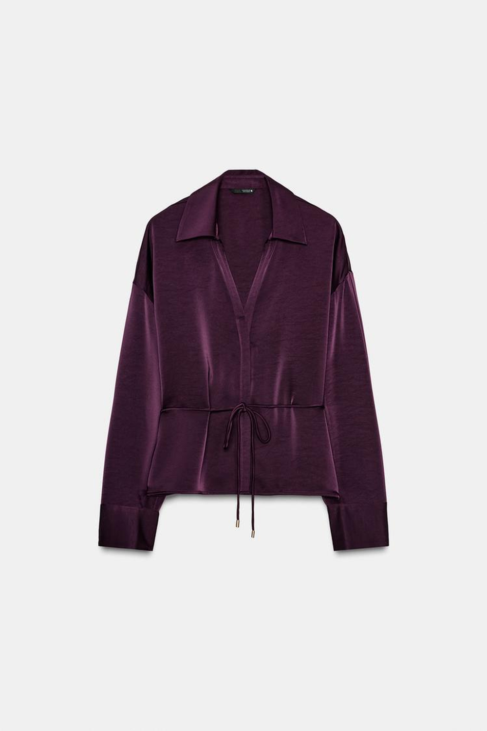ZARA АТЛАСНАЯ БЛУЗА С ТОНКИМ РЕМНЕМ, БУРГУНДИ