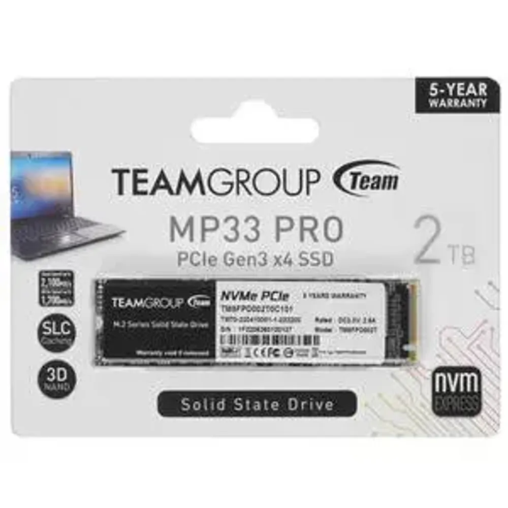 Твердотельный накопитель 2000GB SSD TeamGroup MP33 PRO M.2 PCIe 3.0 x4 with NVMe 1.3, R3500Mb/s W3000MB/s, 1000 TBW, SLC кэш, TM8FPD002T0C101