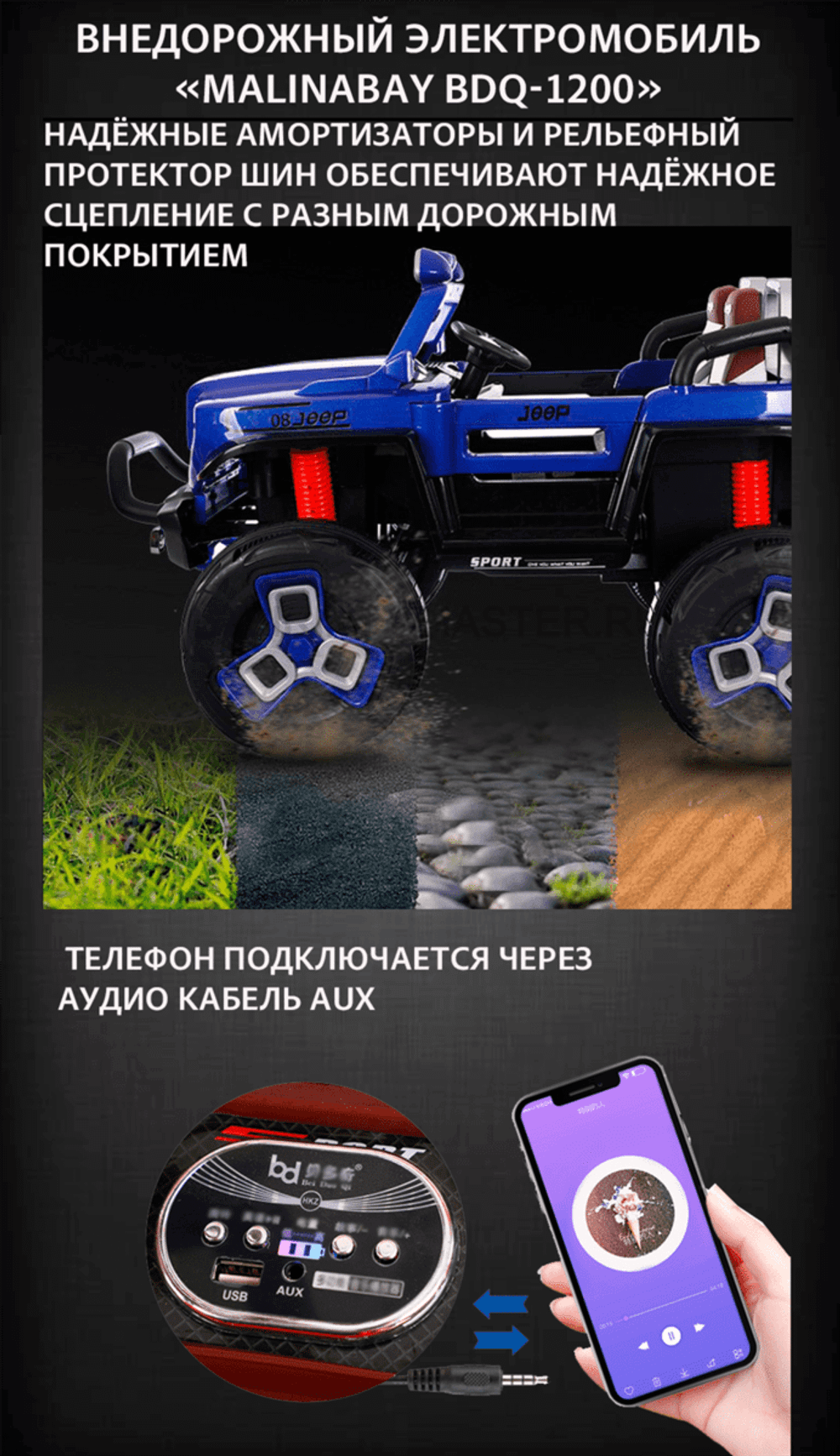 Внедорожный электромобиль "MalinaBay BDQ-1200",синий