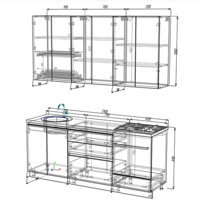 Кухня модульная прямая 210 см SHTABE К210К02 (Белый-Дуб Каселла)