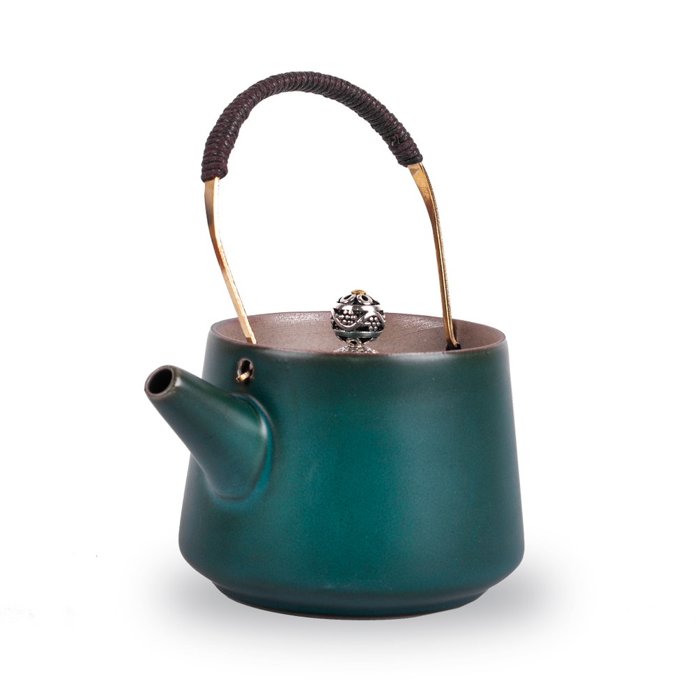 312121 Чайник МРАМОР "Зеленый" с металлич. ручкой. Сито в носике "Груша", 200мл, фарфор, зеленый