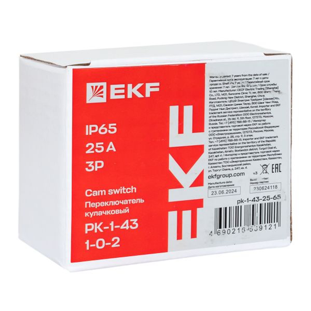 Переключатель кулачковый ПК-1-43 25А 3P «1-0-2» IP65 EKF