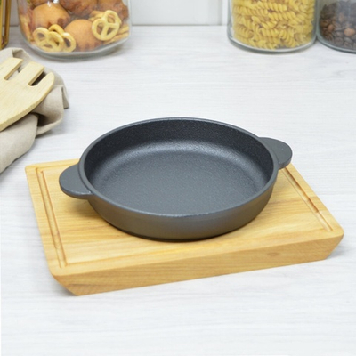 Сковорода 14см чугунная с 2 ручками на подставке, MY REAL IRON COOK