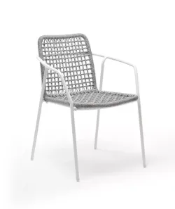 "Тунис" стул плетенный из роупа, каркас алюминий белый, роуп светло-серый
