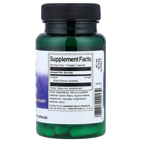 Swanson, оротат лития, 5 мг, 60 растительных капсул