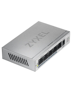Коммутатор ZYXEL GS1005HP-EU0101F PoE+ коммутатор GS1005HP, 5xGE (4xPoE+), настольный, металлический, бесшумный, бюджет PoE 60 Вт