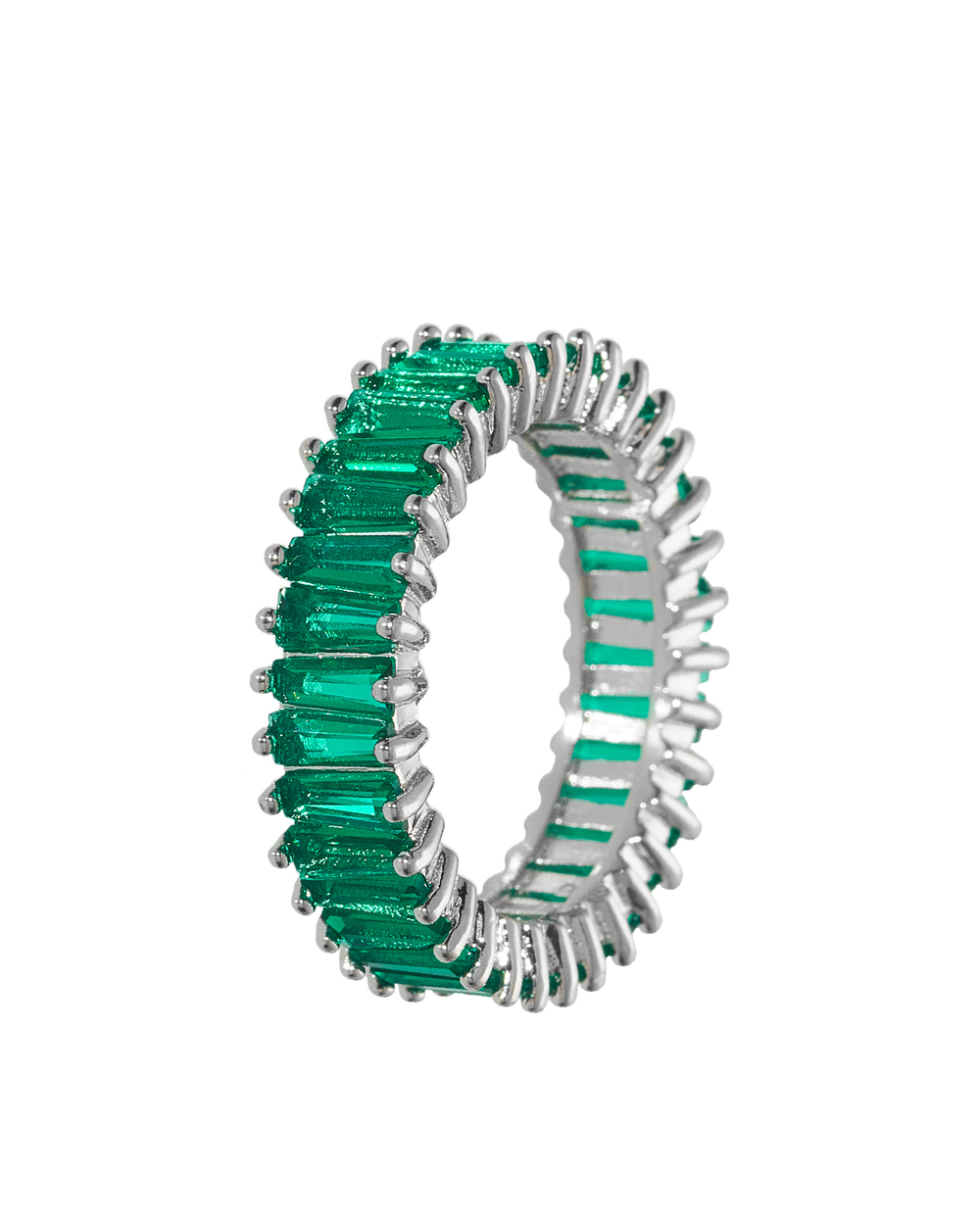 Кольцо-дорожка, зеленые багетные камни