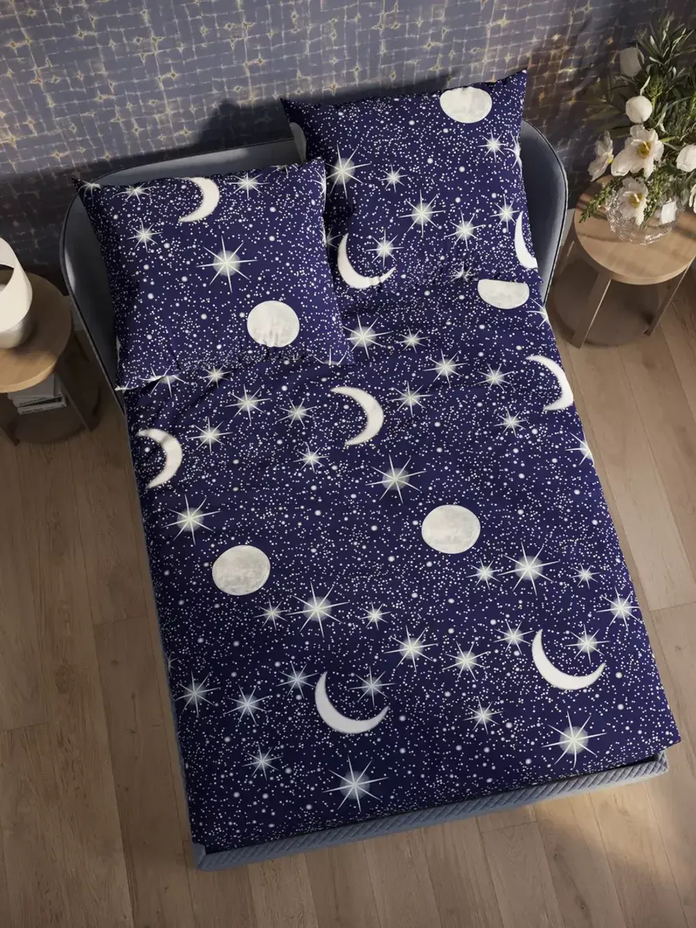 Постельное белье Полисатин Мечта "Яркая звезда" 2-спальное Наволочка 50х70 см 2 шт Простынь на резинке 160x200 см Пододеяльник 175x215 см