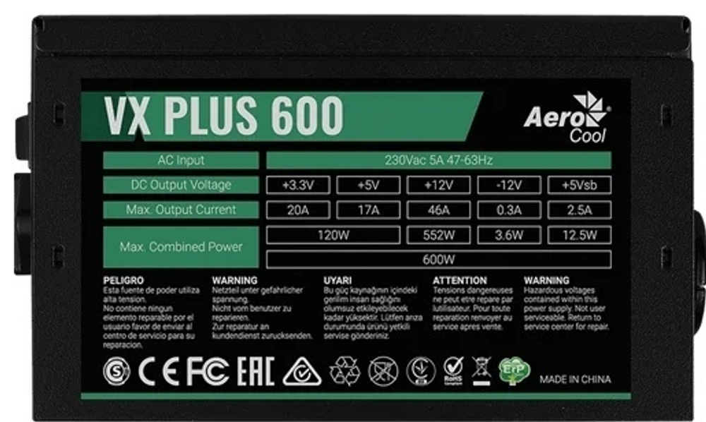 Блок питания AeroCool VX PLUS 600 600 Вт