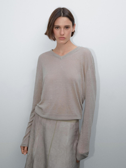 Massimo Dutti Юбка миди с отделкой стежками, серый