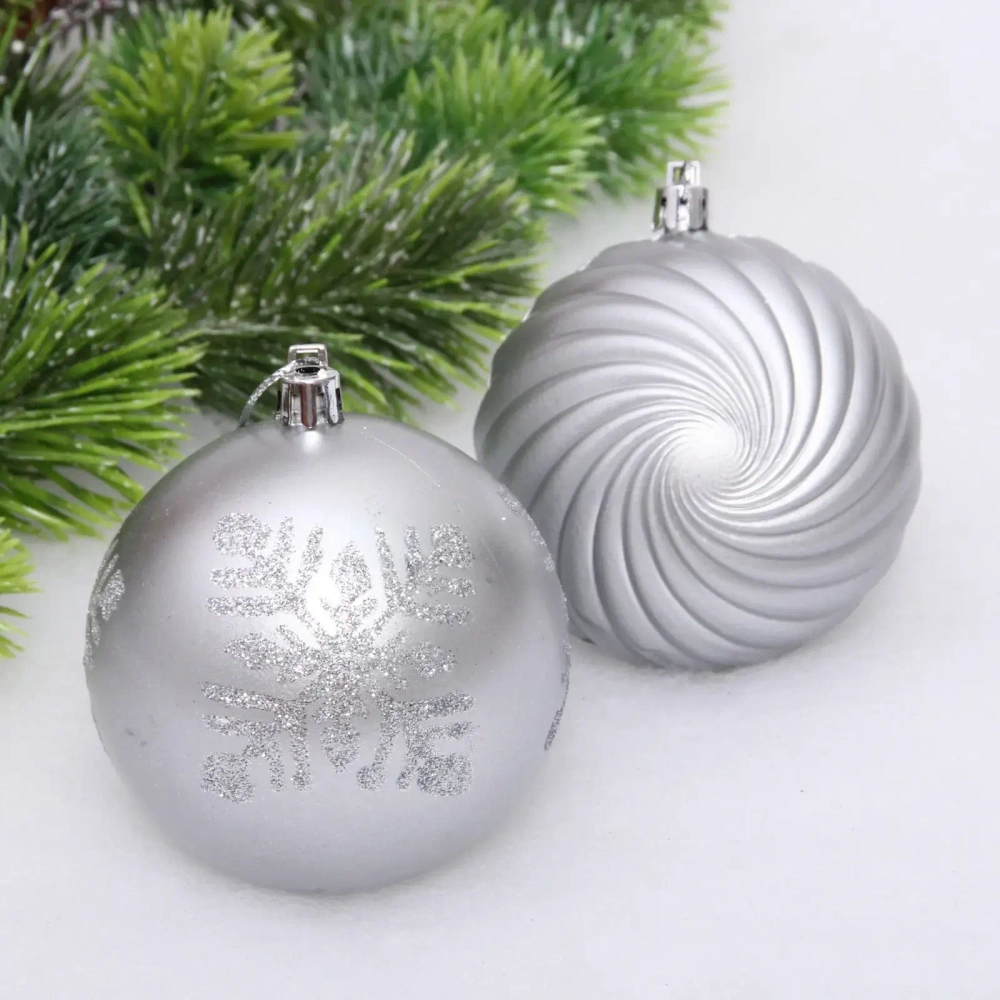 Новогодние шары «Изящные узоры» 8 см (набор 9 шт), Серебро