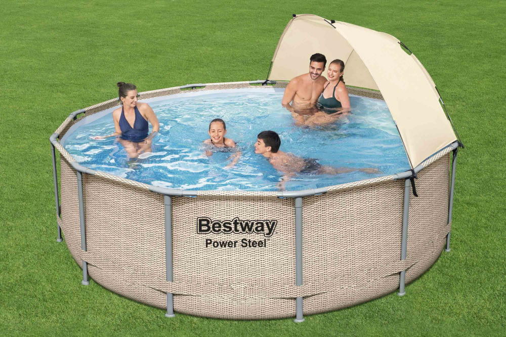 Каркасный бассейн Bestway 396х107 см + фильтр-насос 2006 л/ч, тент, лестница, навес от солнца (5614V BW)