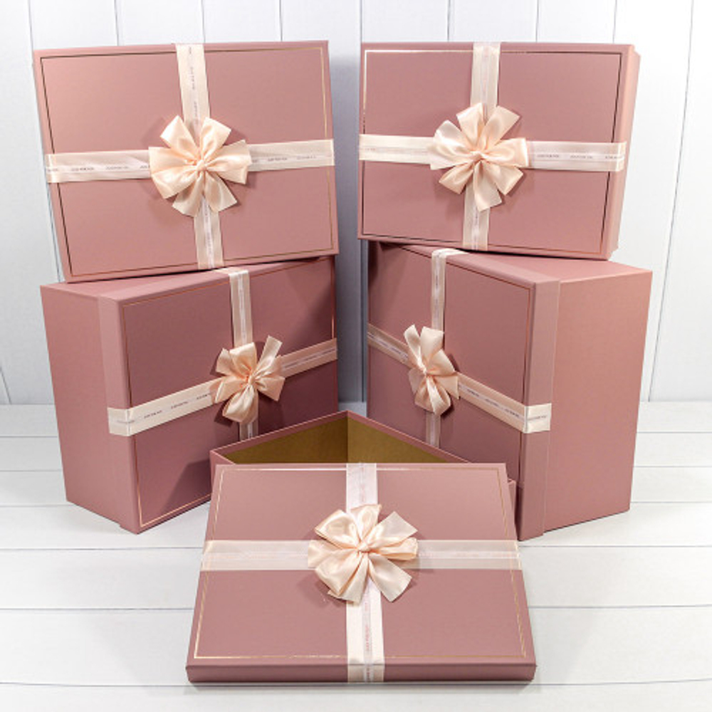 Коробка 47х37х20 см Набор 5 шт с бантом (Пудровый)