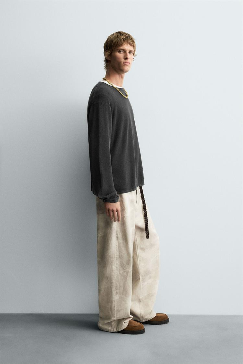 ZARA ДЖЕМПЕР СВОБОДНОГО КРОЯ, ЛИНЯЛЫЙ ЧЕРНЫЙ