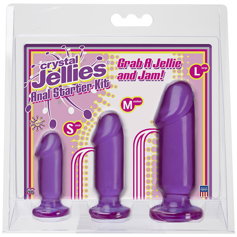 Набор фиолетовых анальных пробок 3шт Doc Johnson Crystal Jellies Anal Starter Kit Purple 0283-22-CD